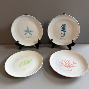 Set of 4 Boston Warehouse Porcelain Snack Dessert Tapas Plates Beach Ocean Sea